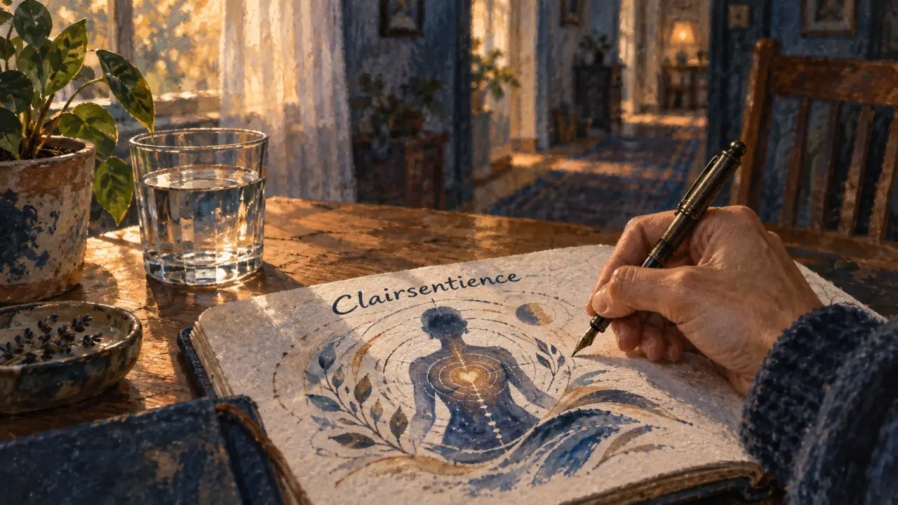 Clairsentience symptômes : main sur carnet, signes corporels