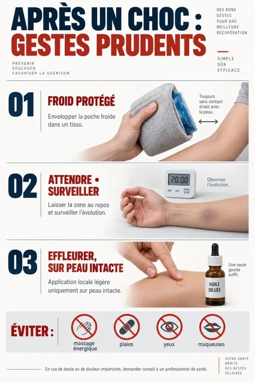 Hématome et huiles essentielles : application du froid puis d'une huile essentielle diluée