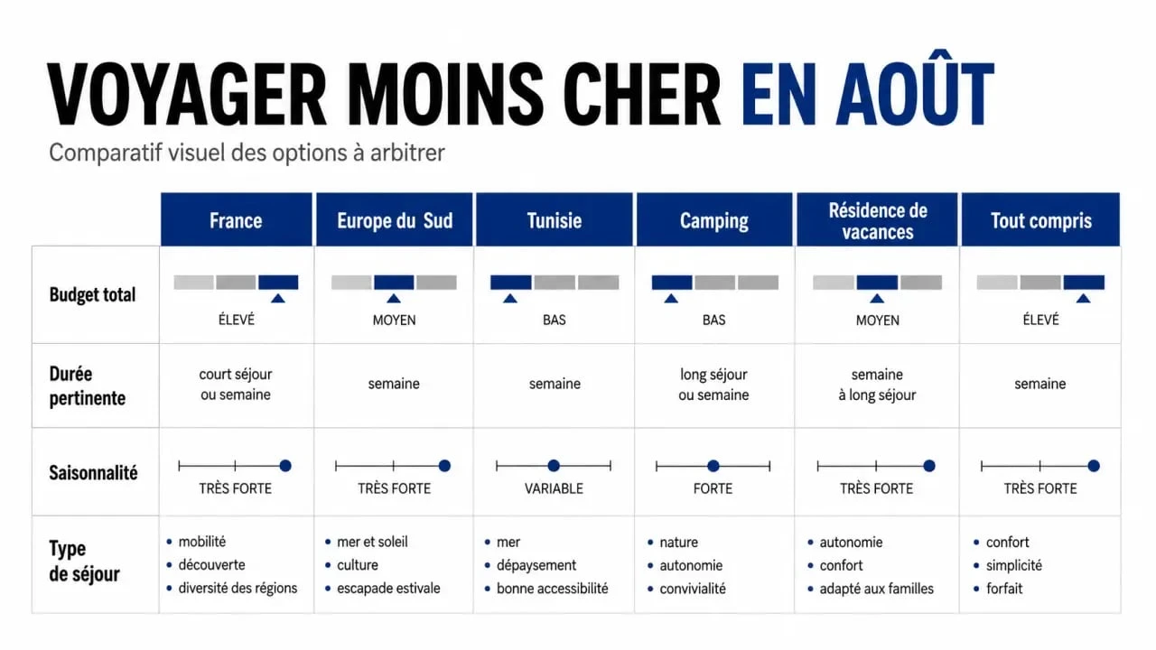 Comparatif voyage pas cher en aout entre France, Europe du Sud et Tunisie