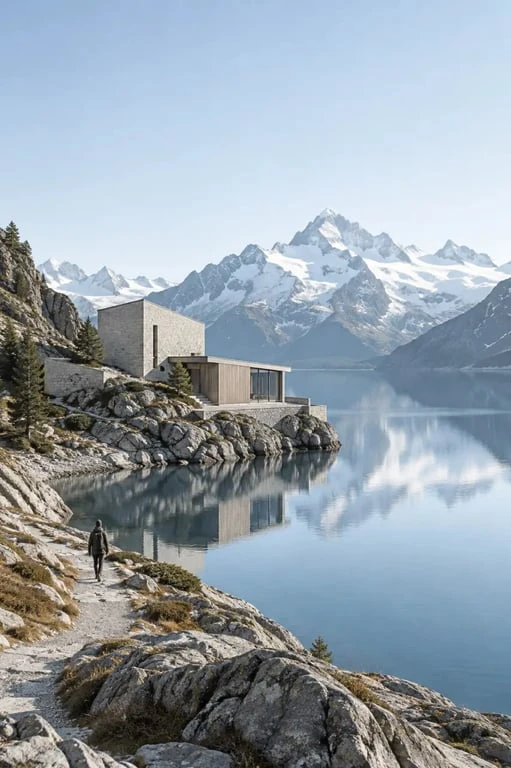 Voyage spirituel suisse dans un lieu de retraite au bord d'un lac alpin