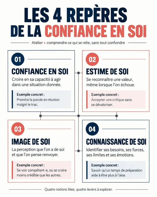 Atelier confiance en soi : distinctions entre confiance, estime, image et connaissance de soi