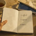 Etre fier de soi : carnet de progrès et valeurs, main et puces effort-appris-merci.