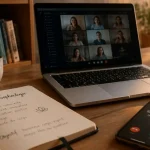 Formation sophrologue a distance : bureau avec visioconférence et carnet