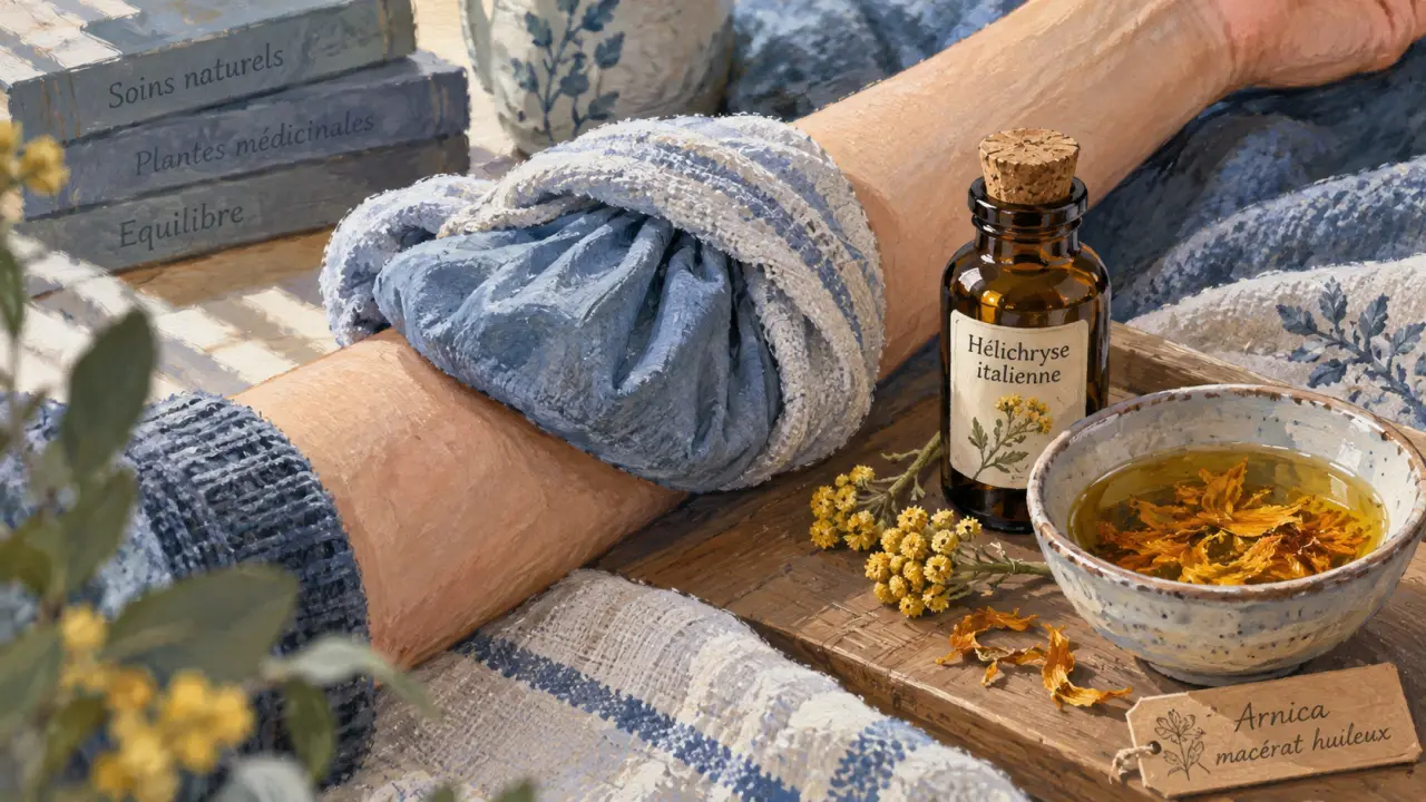Hématome et huiles essentielles : hélichryse italienne après froid, sur peau intacte