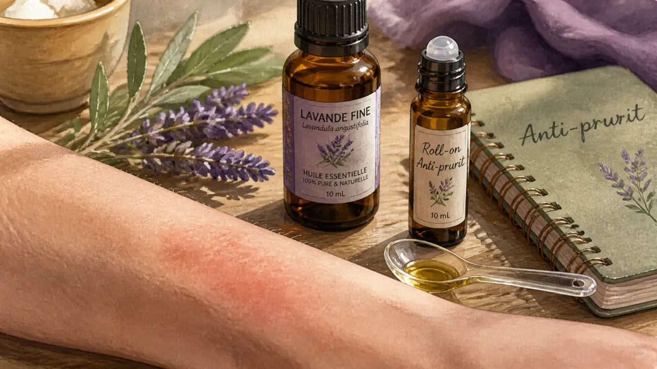 Huiles essentielles pour demangeaison : peau apaisée et flacon roll-on