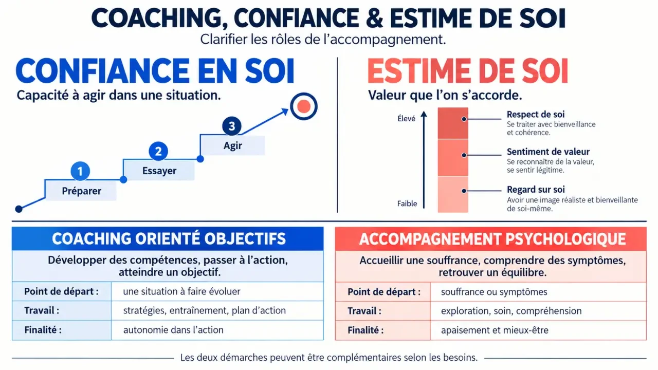 Coach pour la confiance en soi : différence entre confiance en soi, estime de soi et accompagnement psychologique