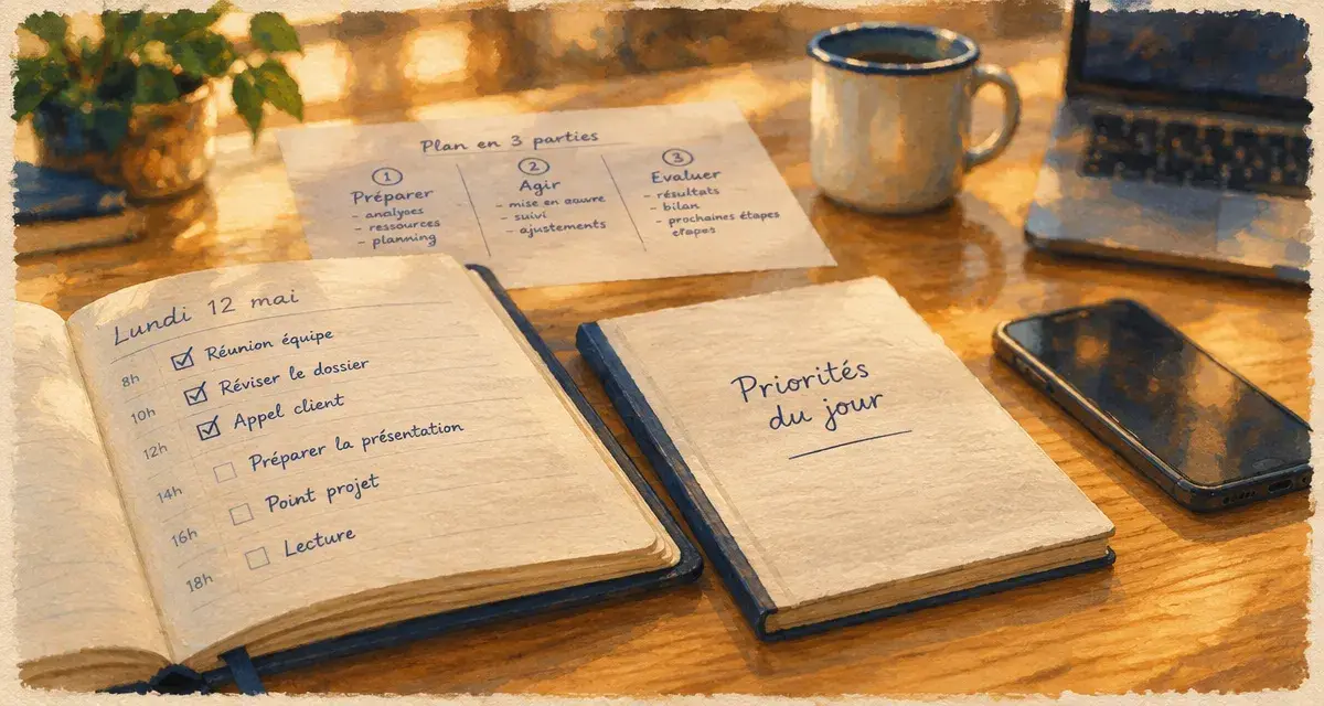 Productivité personnelle : priorités du jour et agenda ouvert