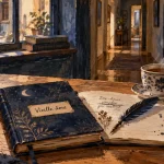 Vieille ame, carnet, thé et miroir, ambiance calme